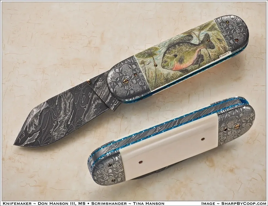 handmade knives with a fish print